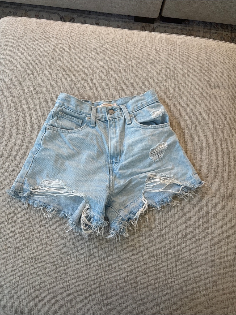 Levi Strauss light Blue Distressed High-Waisted mom Shorts